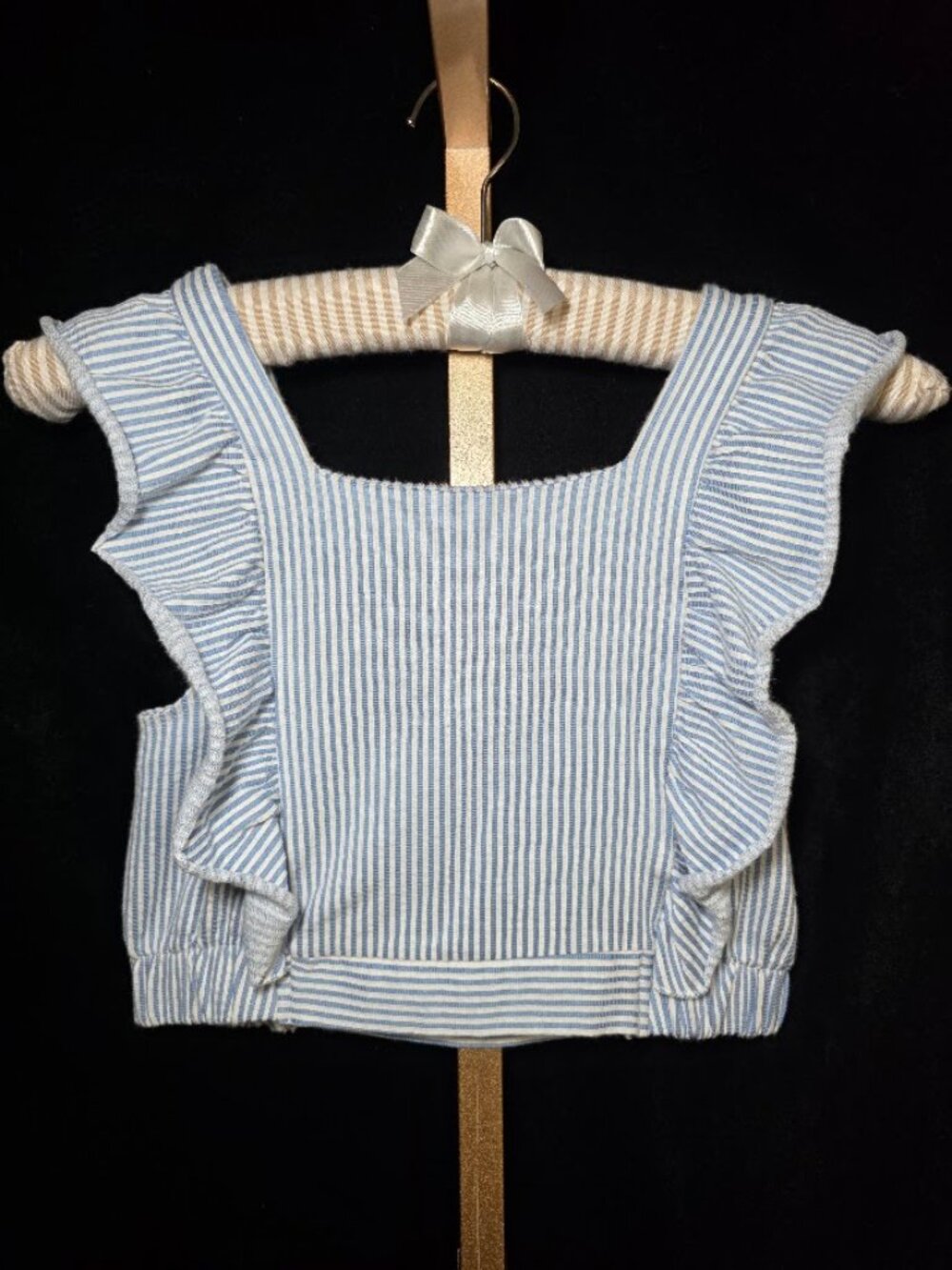 Zara Girls Blue and White Striped Ruffle Crop Top 11-12